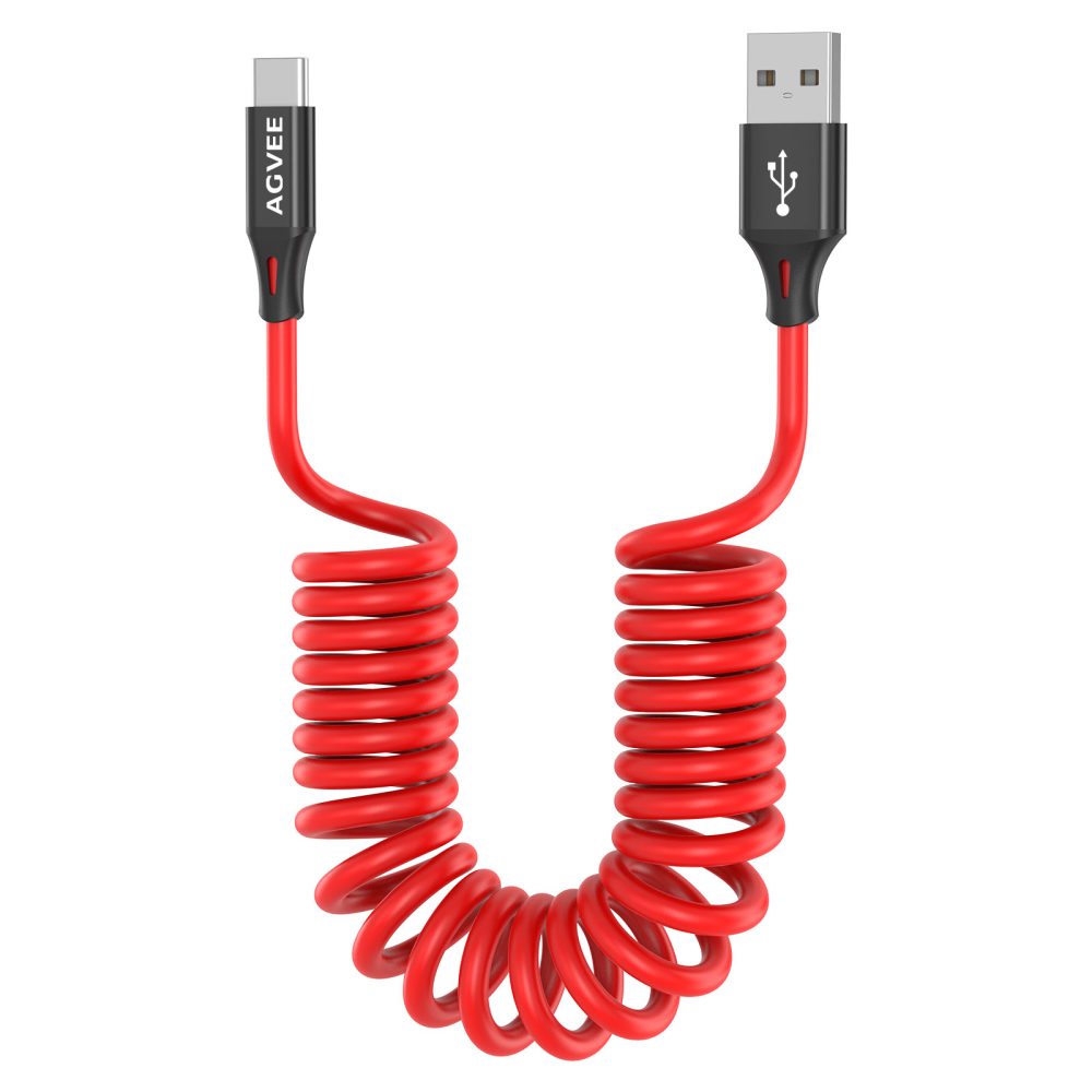 AGVEE 2 Pack 3ft Coiled Short USB to USB-C Charging Cable [USB-IF Certified] 3A Fast Charger Cord in Car for iPhone 16/15 CarPlay, Galaxy S25 S24 S23 S22 S21 S10 S9 S8, Google Pixel, Black