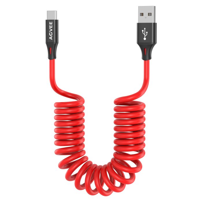 AGVEE 2 Pack 3ft Coiled Short USB to USB-C Charging Cable [USB-IF Certified] 3A Fast Charger Cord in Car for iPhone 16/15 CarPlay, Galaxy S25 S24 S23 S22 S21 S10 S9 S8, Google Pixel, Black