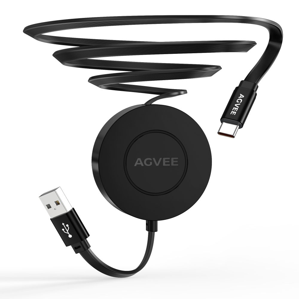 AGVEE USB C Charger Cable Mountable One Way Retractable 3A Fast Charging Cord, Pocket-Sized