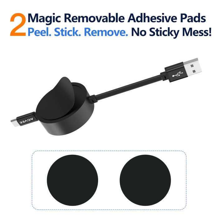 AGVEE USB C Charger Cable Mountable One Way Retractable 3A Fast Charging Cord, Pocket-Sized