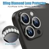AGVEE 3+3 6 Pack for iPhone 15 Pro 6.1" / 15 Pro Max 6.7" Camera Lens Cover Protector, Bling Diamond & Bling Glitter Metal Ring 9H Tempered HD Glass Camera Cover Protector Film, Bling-Black