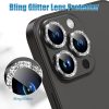 AGVEE 3+3 6 Pack for iPhone 15 Pro 6.1" / 15 Pro Max 6.7" Camera Lens Cover Protector, Bling Diamond & Bling Glitter Metal Ring 9H Tempered HD Glass Camera Cover Protector Film, Bling-Black