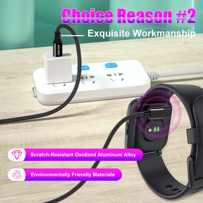 AGVEE 2 Pack 90 Degree Angled Braided USB C Charger Cable Charing Cord for Garmin Watch