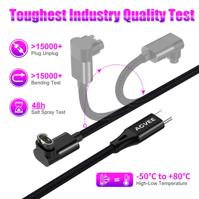 AGVEE 2 Pack 90 Degree Angled Braided USB C Charger Cable Charing Cord for Garmin Watch