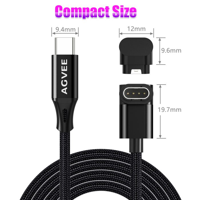 AGVEE 2 Pack 90 Degree Angled Braided USB C Charger Cable Charing Cord for Garmin Watch
