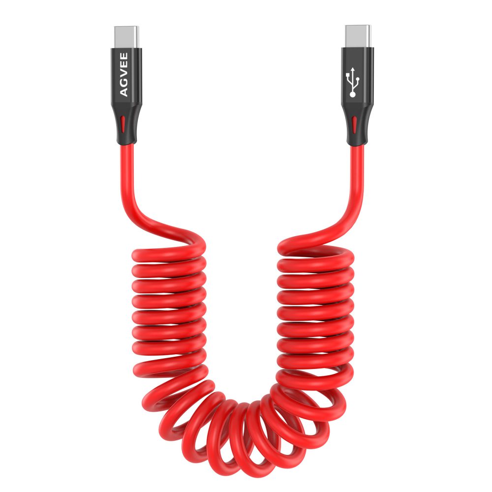 AGVEE 2 Pack 3ft Coiled Short USB-C to USB-C Charging Cable [USB-IF Certified] 60W PD Fast Charger Cord in Car for iPhone 16/15 CarPlay, Galaxy S25 S24 S23 S22 S21 S10 S9 S8, Google Pixel, Black