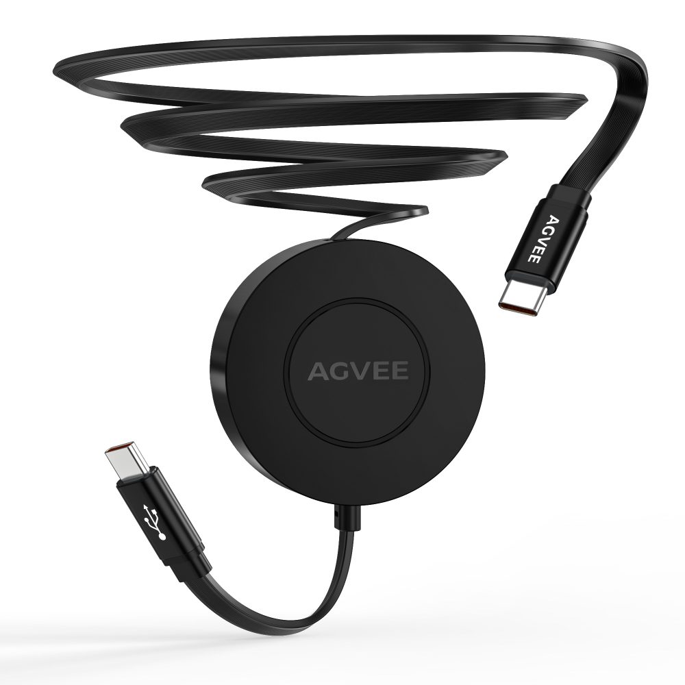 AGVEE USB C Charger Cable Mountable One Way Retractable 3A Fast Charging Cord, Pocket-Sized
