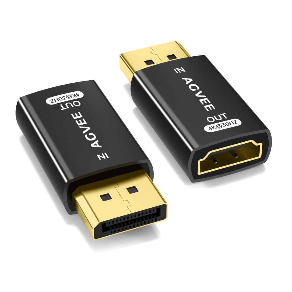 AGVEE 2 Pack Display Port to HDMI 4K@30HZ Adapter, Alloy Shell DP Displayport PC to HDMI Display Coulper Converter, Backward Compatibile with 2K@60HZ 1080P@120HZ Full HDTV, Uni-Directional, Black