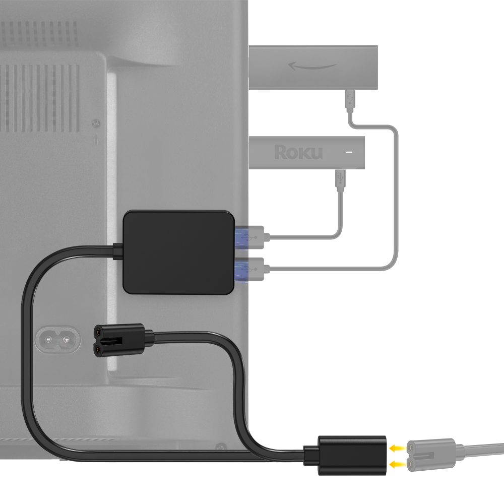 AGVEE 1.6ft Splitter Power Cable with Dual USB Extender for TV Stick (FireStick) & Led Light Strips, Black