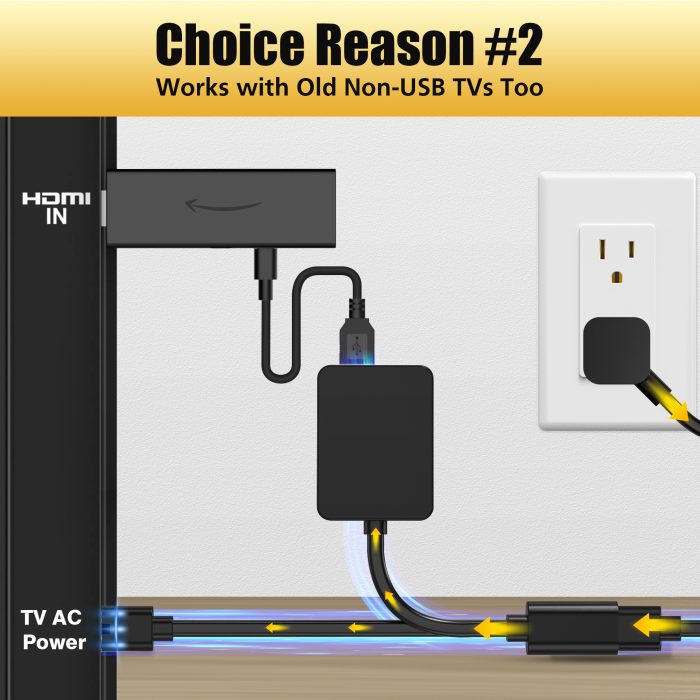AGVEE 1.6ft Splitter Power Cable with Dual USB Extender for TV Stick (FireStick) & Led Light Strips, Black