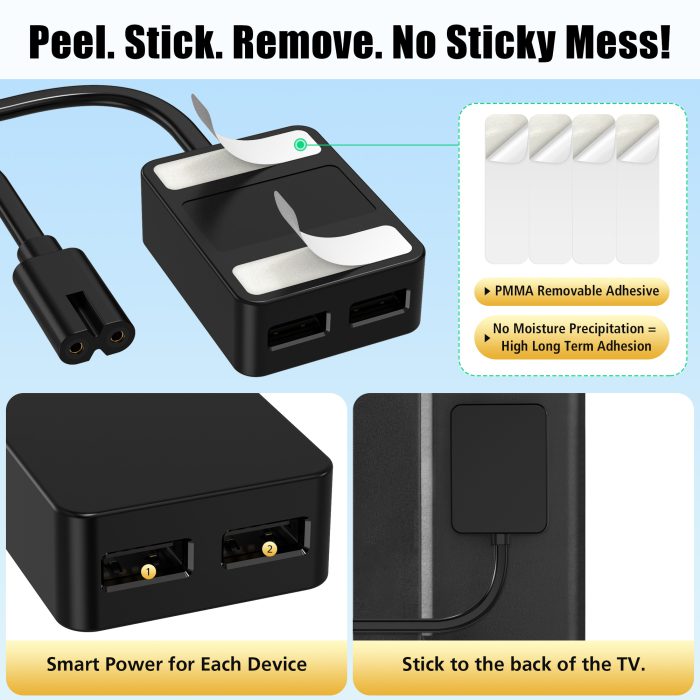 AGVEE 1.6ft Splitter Power Cable with Dual USB Extender for TV Stick (FireStick) & Led Light Strips, Black