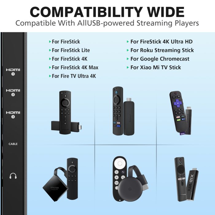 AGVEE 1.6ft Splitter Power Cable with Dual USB Extender for TV Stick (FireStick) & Led Light Strips, Black