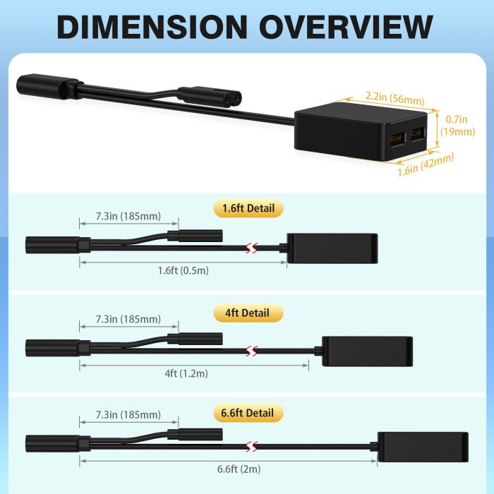 AGVEE 1.6ft Splitter Power Cable with Dual USB Extender for TV Stick (FireStick) & Led Light Strips, Black