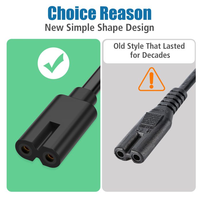 AGVEE 5ft TV Power Cord,  Concise I-Shaped IEC C7 UL Listed 2-Prong AC Power Cable IEC C7 C8 Compatible with Samsung LG Sony Insignia Apple TV LCD LED, Vizio Roku JBL Partybox, Black