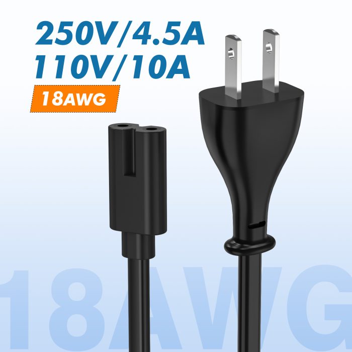 AGVEE 5ft TV Power Cord,  Concise I-Shaped IEC C7 UL Listed 2-Prong AC Power Cable IEC C7 C8 Compatible with Samsung LG Sony Insignia Apple TV LCD LED, Vizio Roku JBL Partybox, Black