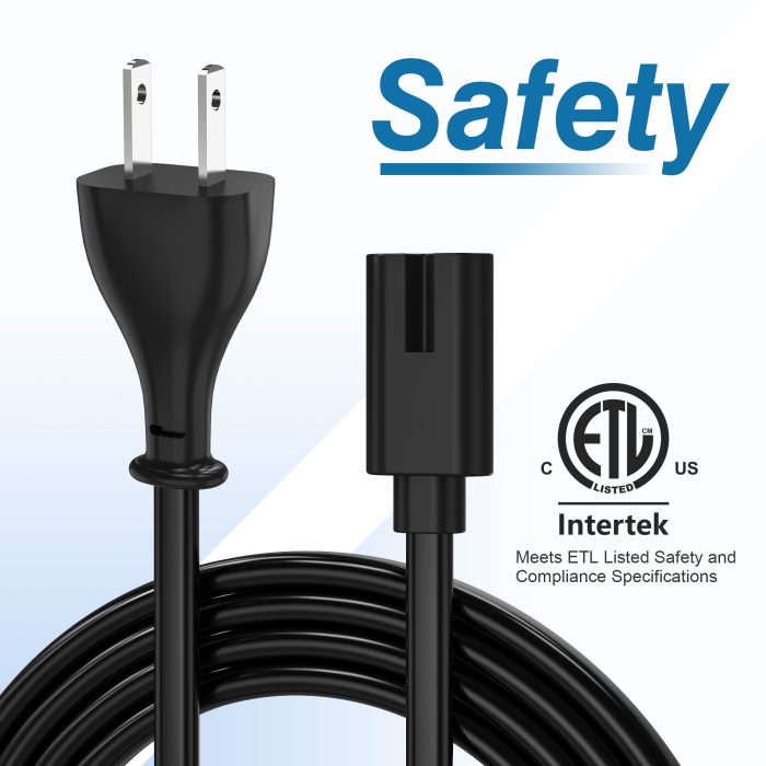 AGVEE 5ft TV Power Cord,  Concise I-Shaped IEC C7 UL Listed 2-Prong AC Power Cable IEC C7 C8 Compatible with Samsung LG Sony Insignia Apple TV LCD LED, Vizio Roku JBL Partybox, Black