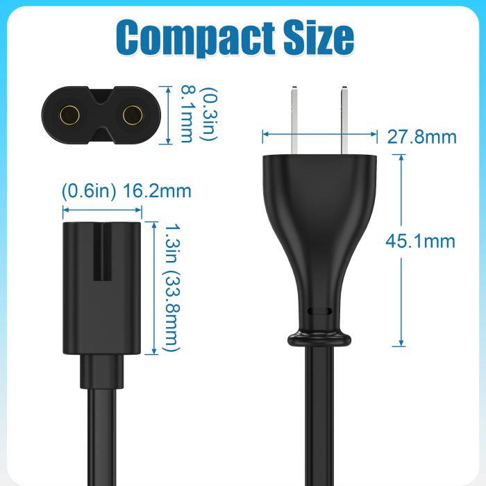AGVEE 5ft TV Power Cord,  Concise I-Shaped IEC C7 UL Listed 2-Prong AC Power Cable IEC C7 C8 Compatible with Samsung LG Sony Insignia Apple TV LCD LED, Vizio Roku JBL Partybox, Black
