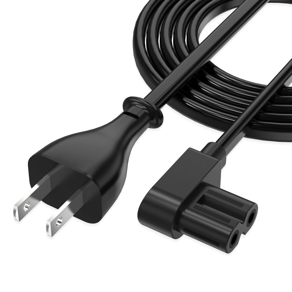 AGVEE 5ft TV Power Cord, 90 Degree Angled L-Shaped UL Listed 2-Prong AC Power Cable IEC C7 C8 Compatible with Samsung LG Sony Insignia Apple TV LCD LED, Vizio Roku JBL Partybox, Black