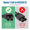 AGVEE 5ft TV Power Cord, 90 Degree Angled L-Shaped UL Listed 2-Prong AC Power Cable IEC C7 C8 Compatible with Samsung LG Sony Insignia Apple TV LCD LED, Vizio Roku JBL Partybox, Black