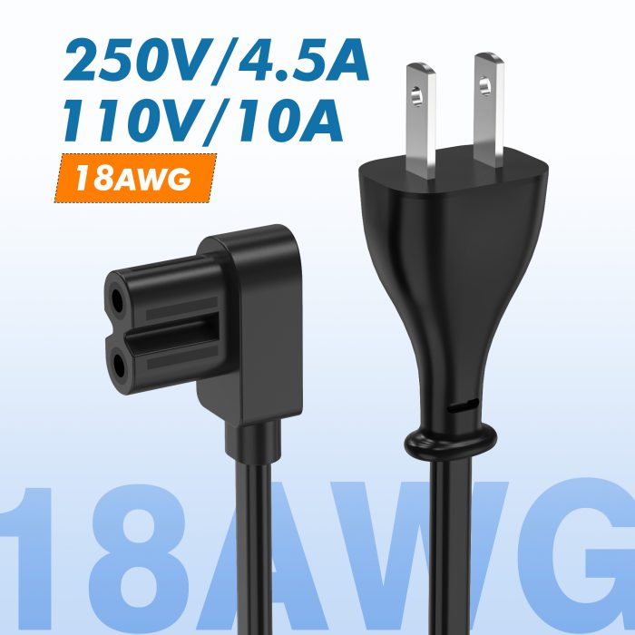 AGVEE 5ft TV Power Cord, 90 Degree Angled L-Shaped UL Listed 2-Prong AC Power Cable IEC C7 C8 Compatible with Samsung LG Sony Insignia Apple TV LCD LED, Vizio Roku JBL Partybox, Black