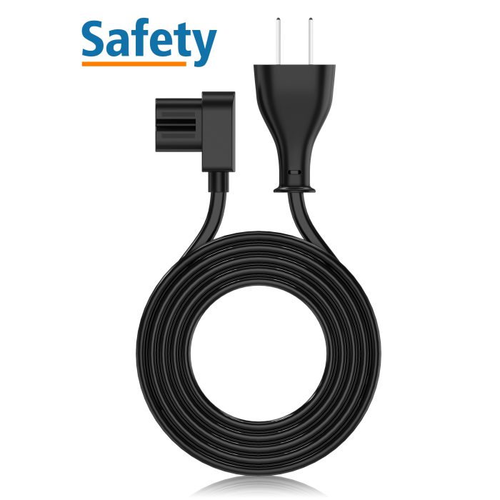 AGVEE 5ft TV Power Cord, 90 Degree Angled L-Shaped UL Listed 2-Prong AC Power Cable IEC C7 C8 Compatible with Samsung LG Sony Insignia Apple TV LCD LED, Vizio Roku JBL Partybox, Black
