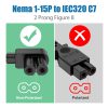 AGVEE 5ft TV Power Cord, 90 Degree Angled L-Shaped UL Listed 2-Prong AC Power Cable IEC C7 C8 Compatible with Samsung LG Sony Insignia Apple TV LCD LED, Vizio Roku JBL Partybox, Black