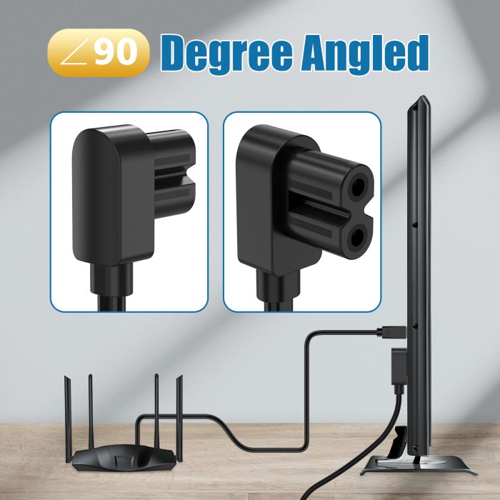AGVEE 5ft TV Power Cord, 90 Degree Angled L-Shaped UL Listed 2-Prong AC Power Cable IEC C7 C8 Compatible with Samsung LG Sony Insignia Apple TV LCD LED, Vizio Roku JBL Partybox, Black