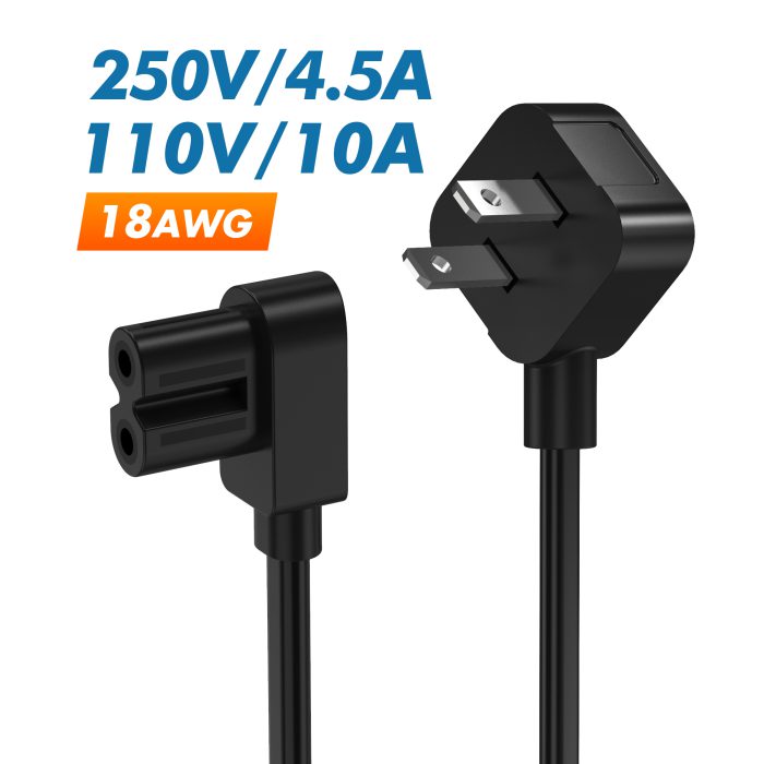 AGVEE 5ft TV Power Cord, 90 Degree Angled L-Shaped UL Listed 2-Prong AC Power Cable IEC C7 C8 Compatible with Samsung LG Sony Insignia Apple TV LCD LED, Vizio Roku JBL Partybox, Black