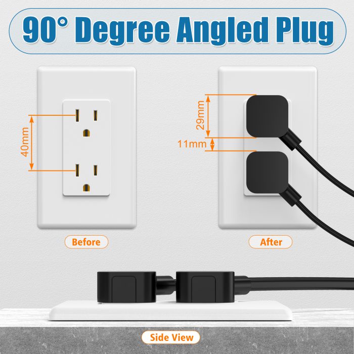 AGVEE 5ft TV Power Cord, 90 Degree Angled L-Shaped UL Listed 2-Prong AC Power Cable IEC C7 C8 Compatible with Samsung LG Sony Insignia Apple TV LCD LED, Vizio Roku JBL Partybox, Black