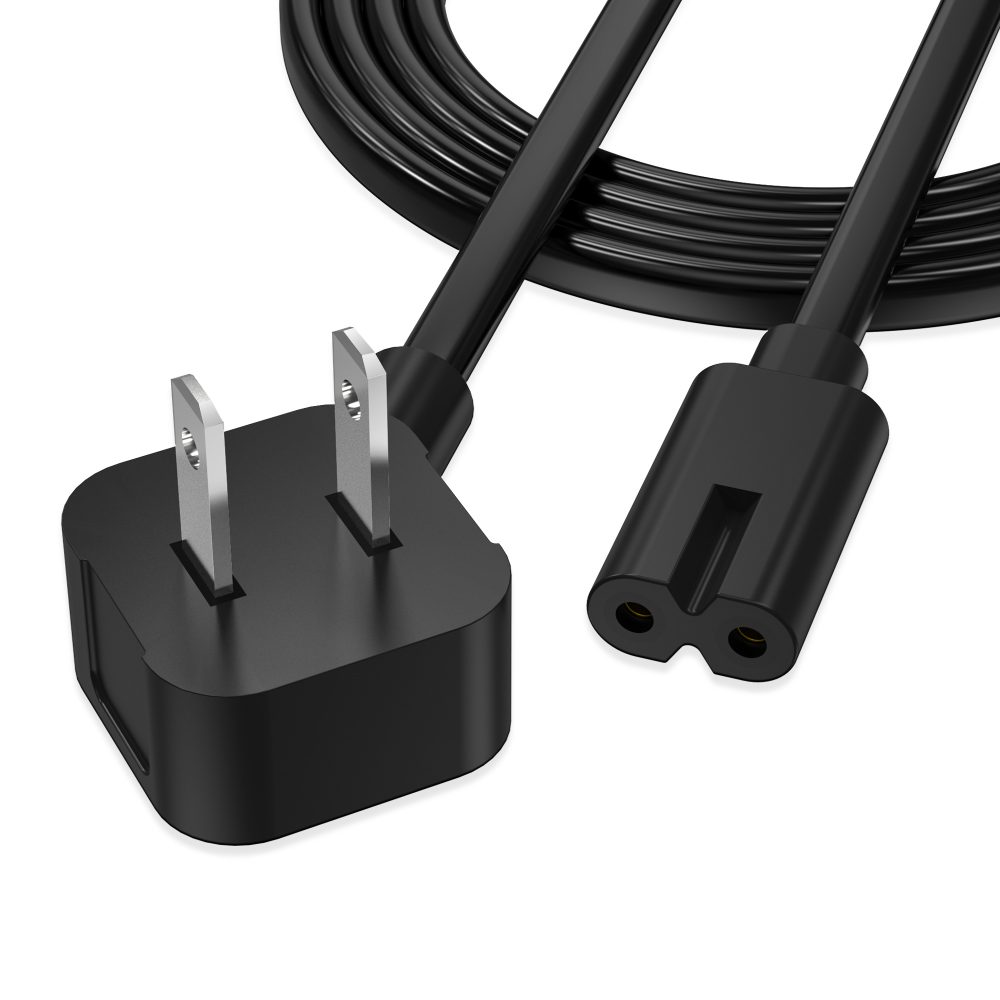 AGVEE 5ft TV Power Cord, 90 Degree UL Listed 18AWG 2-Prong Square AC Power Cable IEC C7 C8 Replacement for Samsung LG Sony Insignia Apple TV LCD LED, Vizio Roku JBL Partybox, Black
