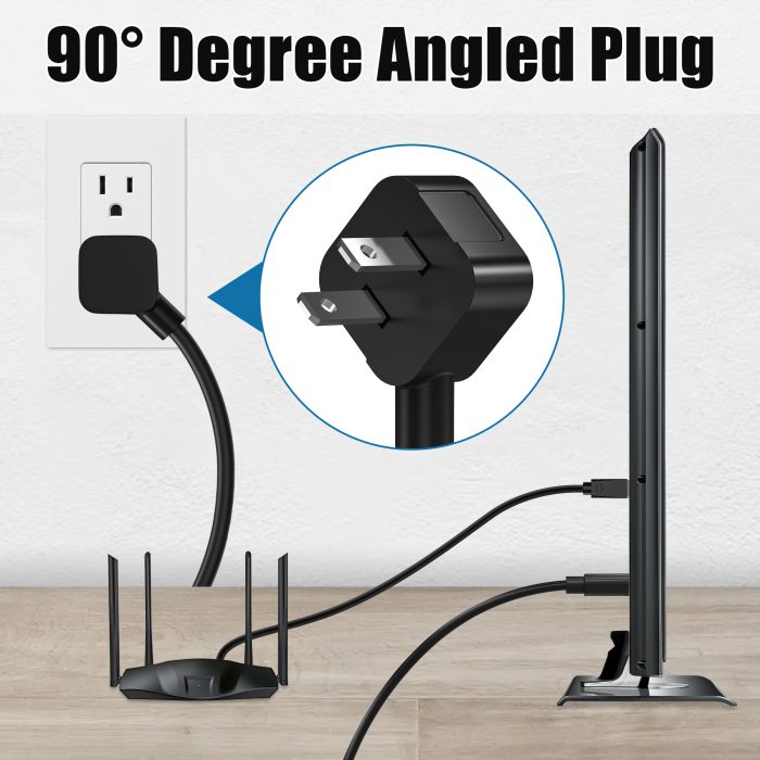 AGVEE 5ft TV Power Cord, 90 Degree UL Listed 18AWG 2-Prong Square AC Power Cable IEC C7 C8 Replacement for Samsung LG Sony Insignia Apple TV LCD LED, Vizio Roku JBL Partybox, Black